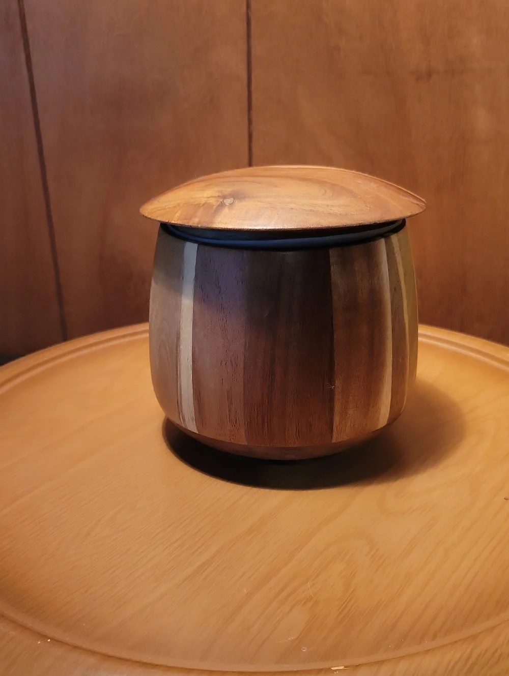 RYZE Wooden Mushroom Storage Jar - Multi-Tone Brown